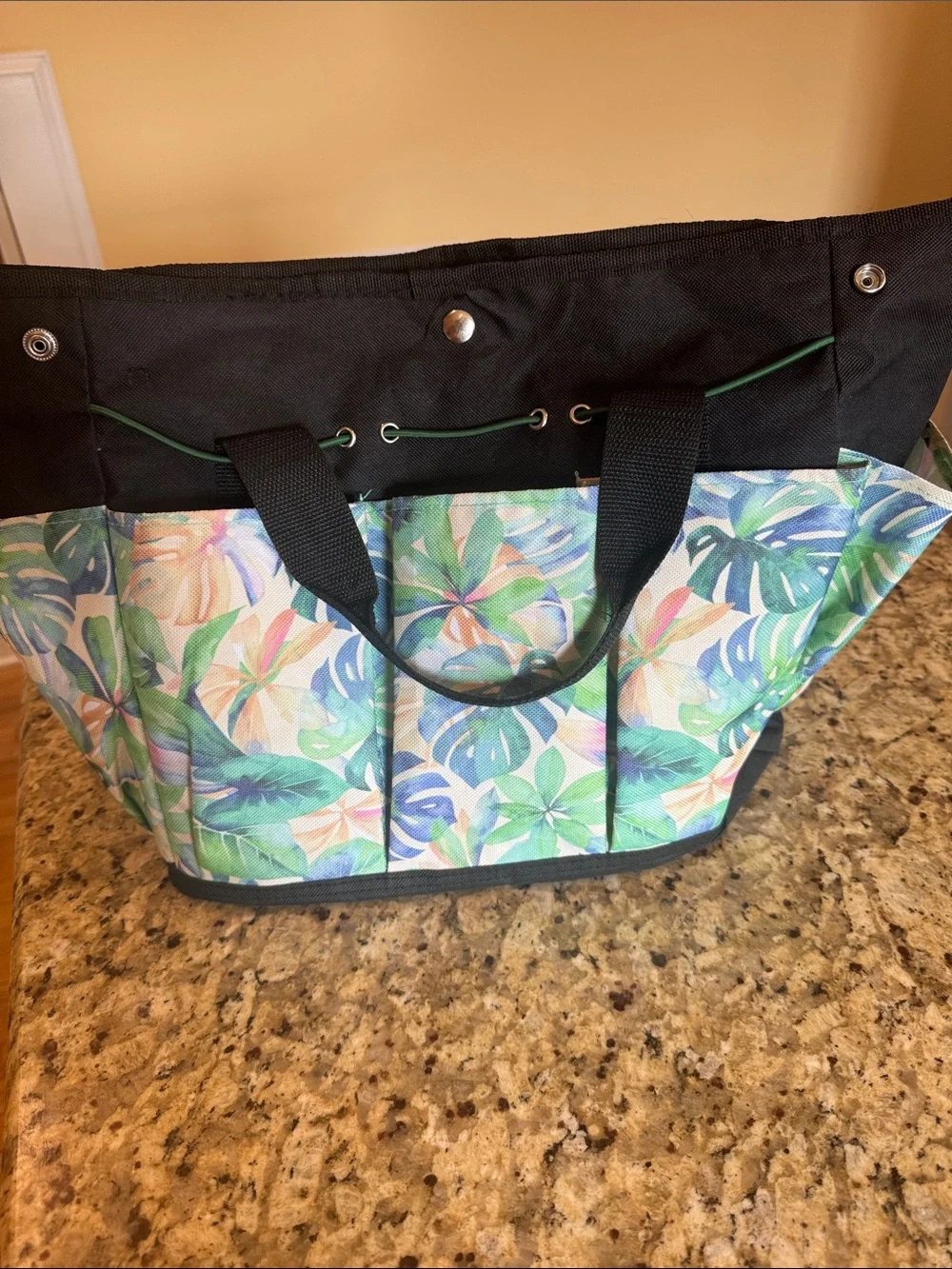 Tropical Floral Canvas Tote Bag with Black Trim